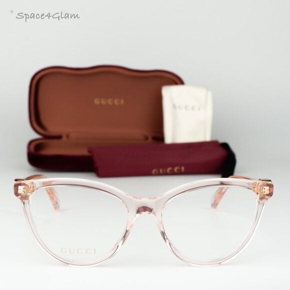 Gucci Women Eyeglasses Transparent Pink Demo Cat Eye GG1179O 007 BRAND NEW - Picture 1 of 9